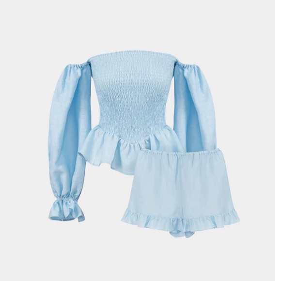 SleeperAtlanta two piece set shorts Sky Blue Ruffled Ensemble